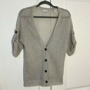 American Vintage Kid Mohair Cardigan Gray Short Sleeve Knit V-neck Neutral
